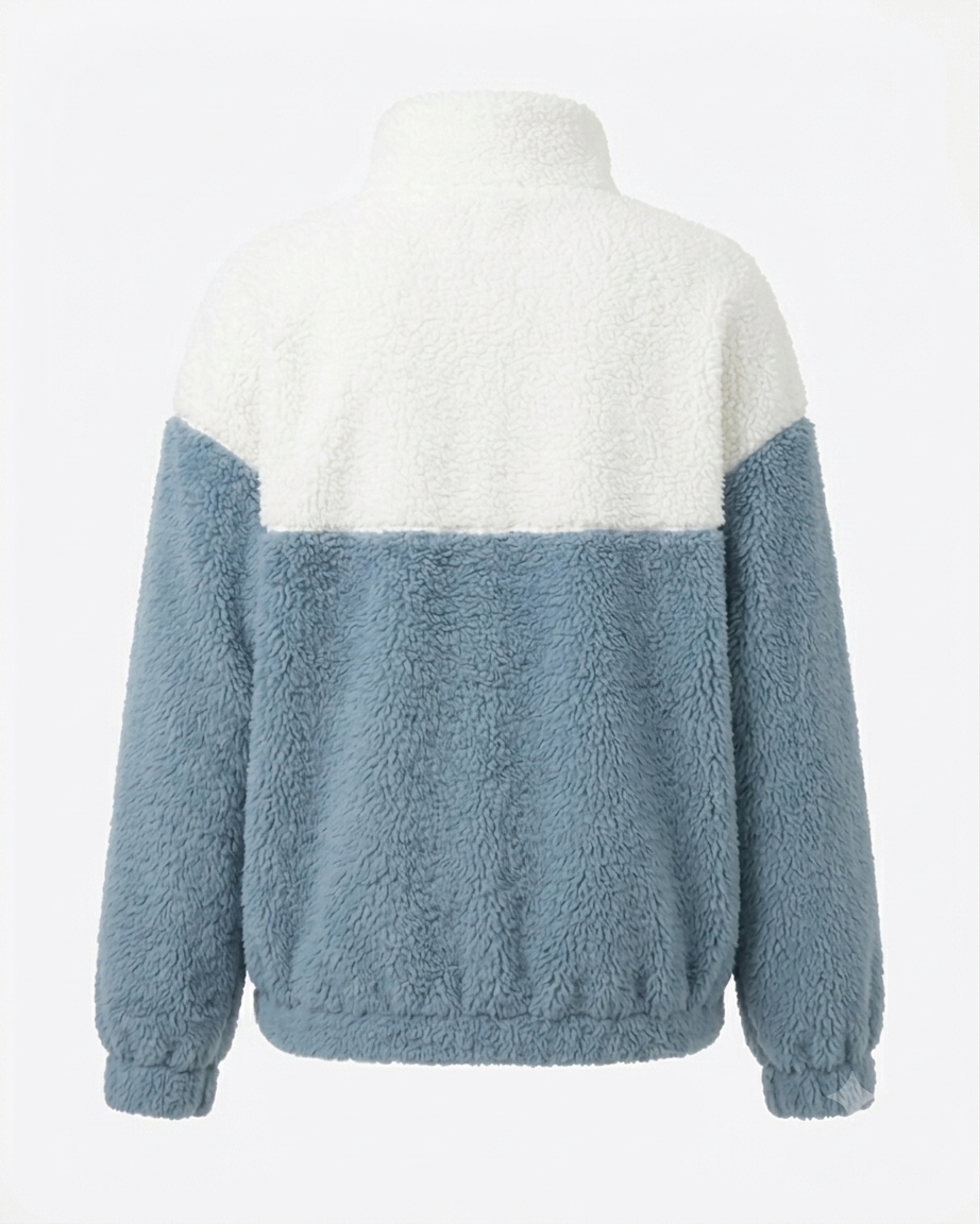 Women’s Plush Faux Fur & Woolen Colorblock Jacket | Soft Aesthetic Zip-Up Winterwear