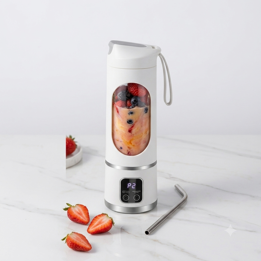 Portable Electric Blender Bottle with Digital LED Display & Carrying Loop