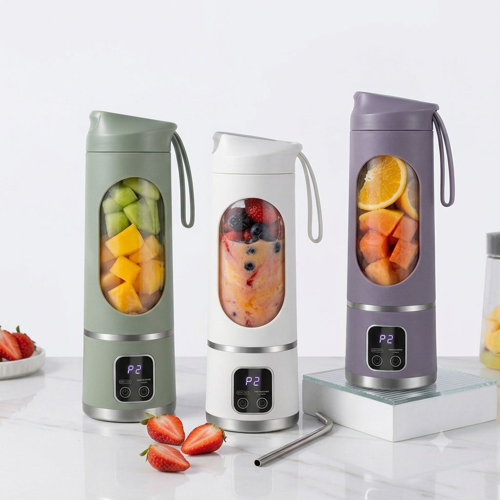 Portable Electric Blender Bottle with Digital LED Display & Carrying Loop