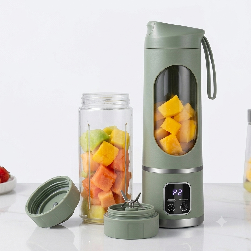 Portable Electric Blender Bottle with Digital LED Display & Carrying Loop